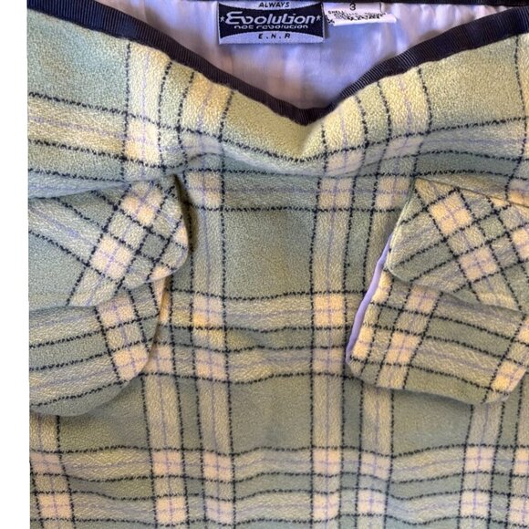 Y2K 2000'S MICRO MINI  SKIRT TERRY CLOTH GREEN PLAID SKIRT SZ. US 3 - Picture 3 of 4